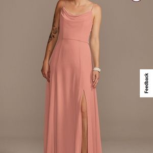 David's Bridal Cowl Neck Chiffon Maxi Dress with Slit in Desert Coral